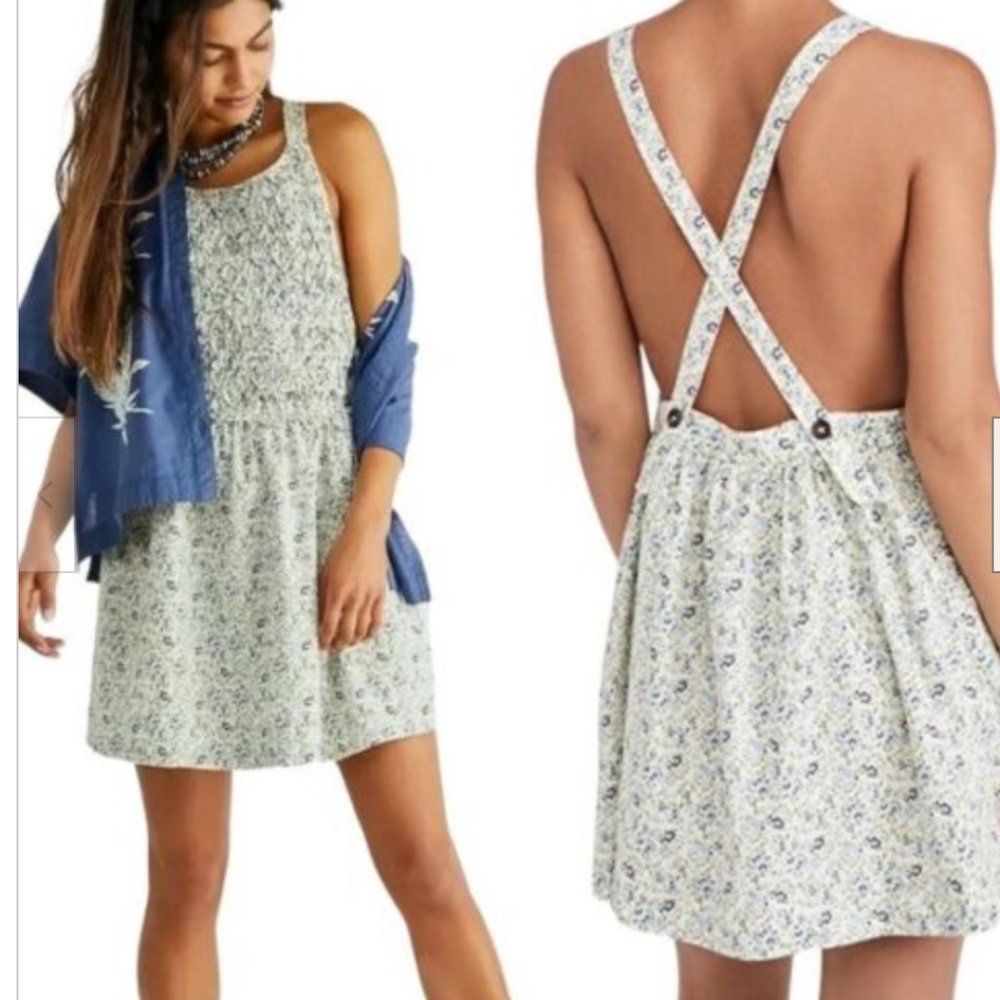 NWT Free People Spring/Summ Dress Petunia Floral Mini in Tea Combo S Retail $128